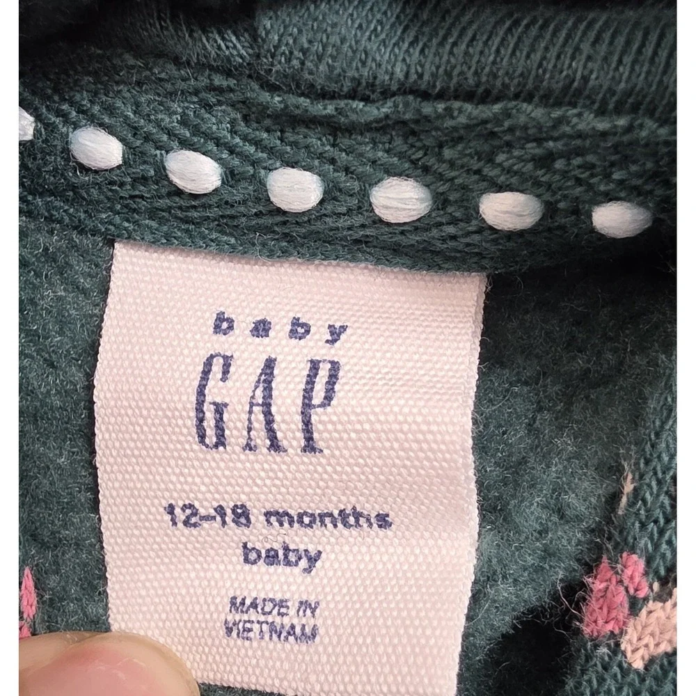 Baby Gap Floral Zip Hoodie 12-18 Months Green Pink Fleece Hooded Sweatshirt